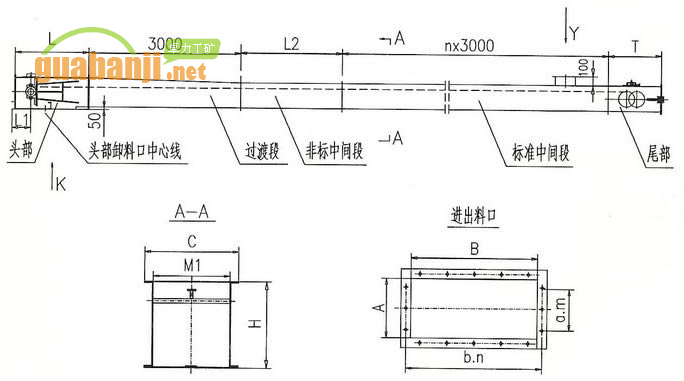 FU链式输送机外形图 FU系列链式伟德国际韦德1946外形尺寸图